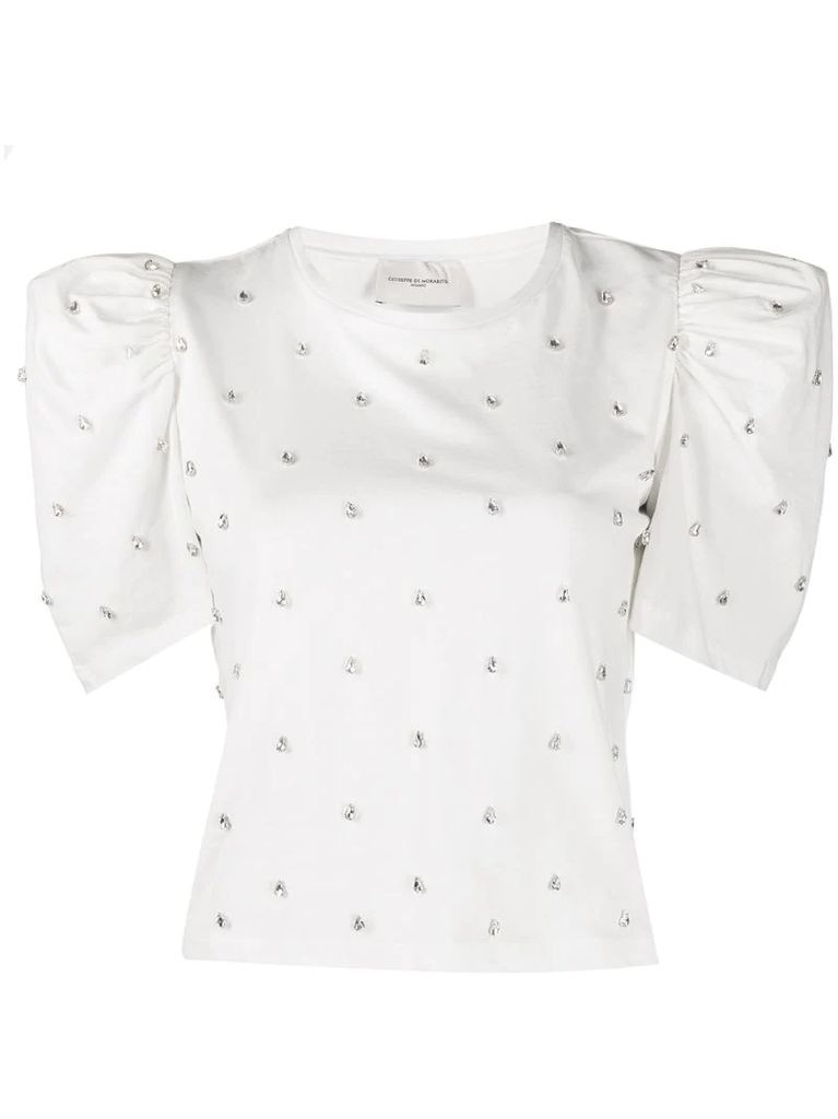 gemstone-detailed draped-sleeve blouse