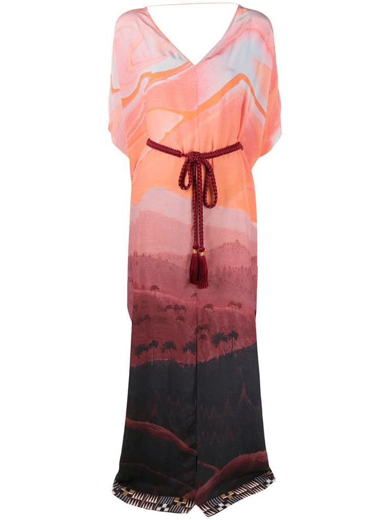 landscape print kaftan dress