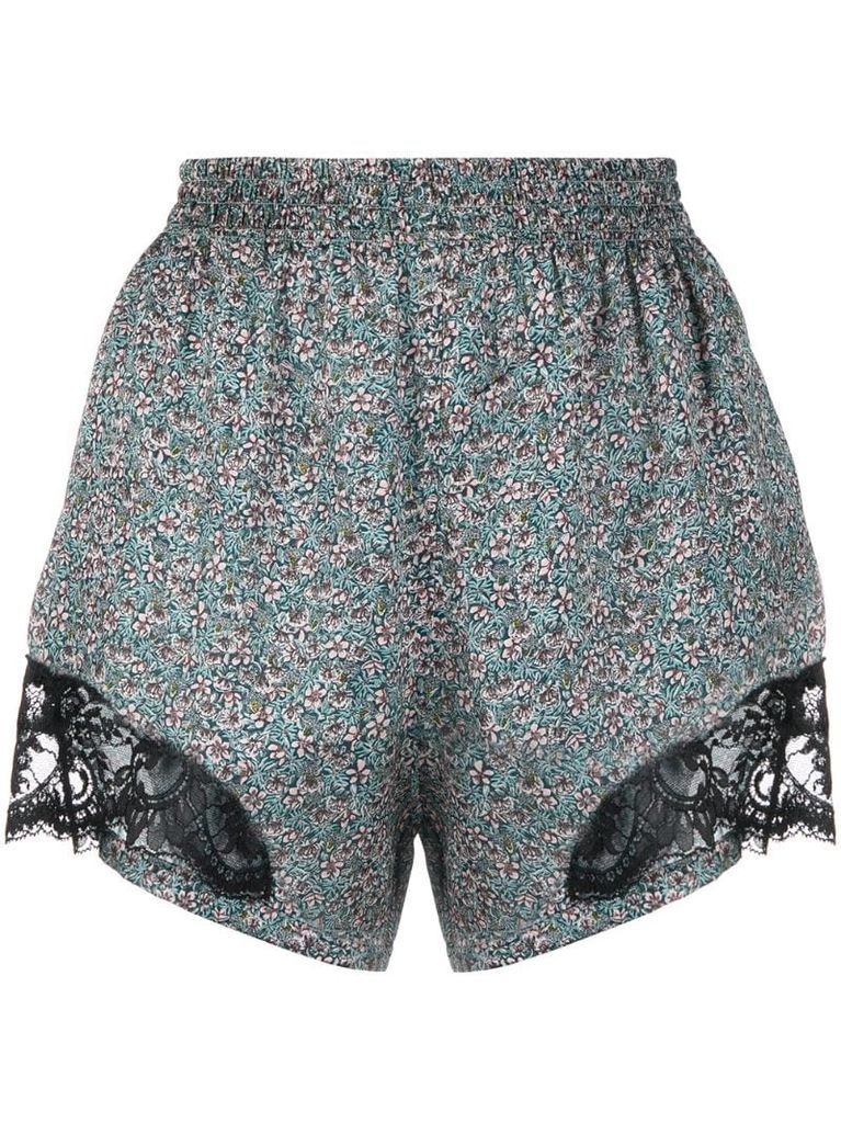lace-panel floral-print shorts