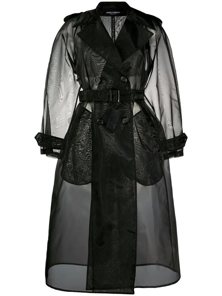 double-breasted organza trench coat