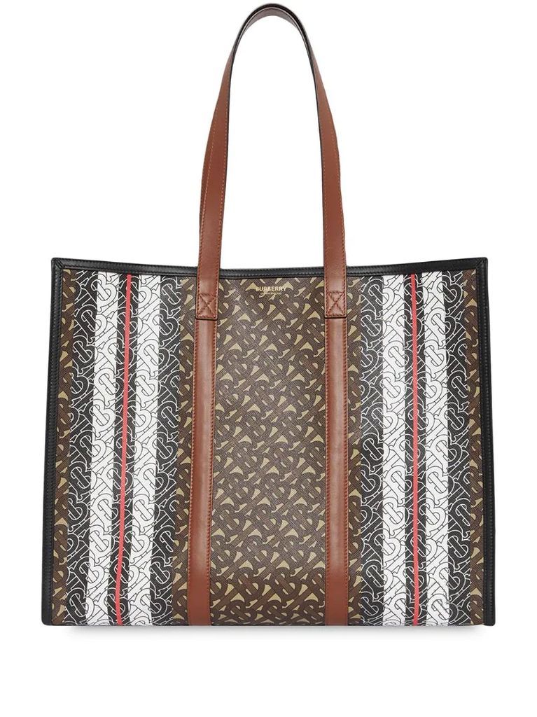 Monogram Stripe E-canvas Tote Bag