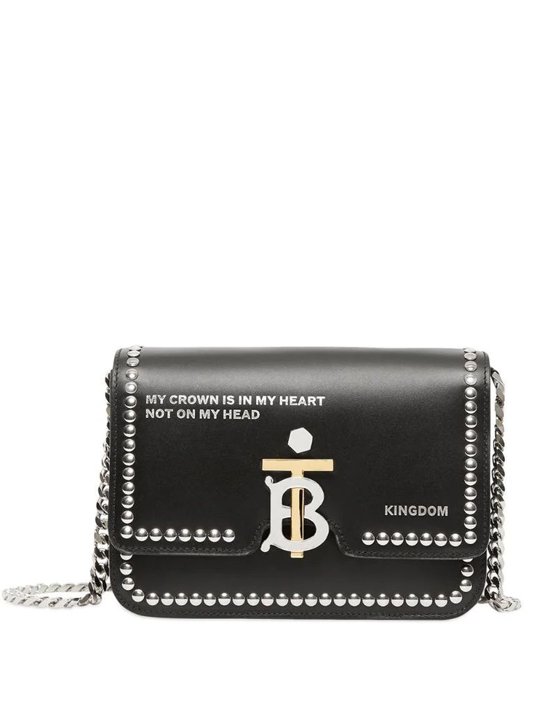 Small Studded Montage Print Leather TB Bag