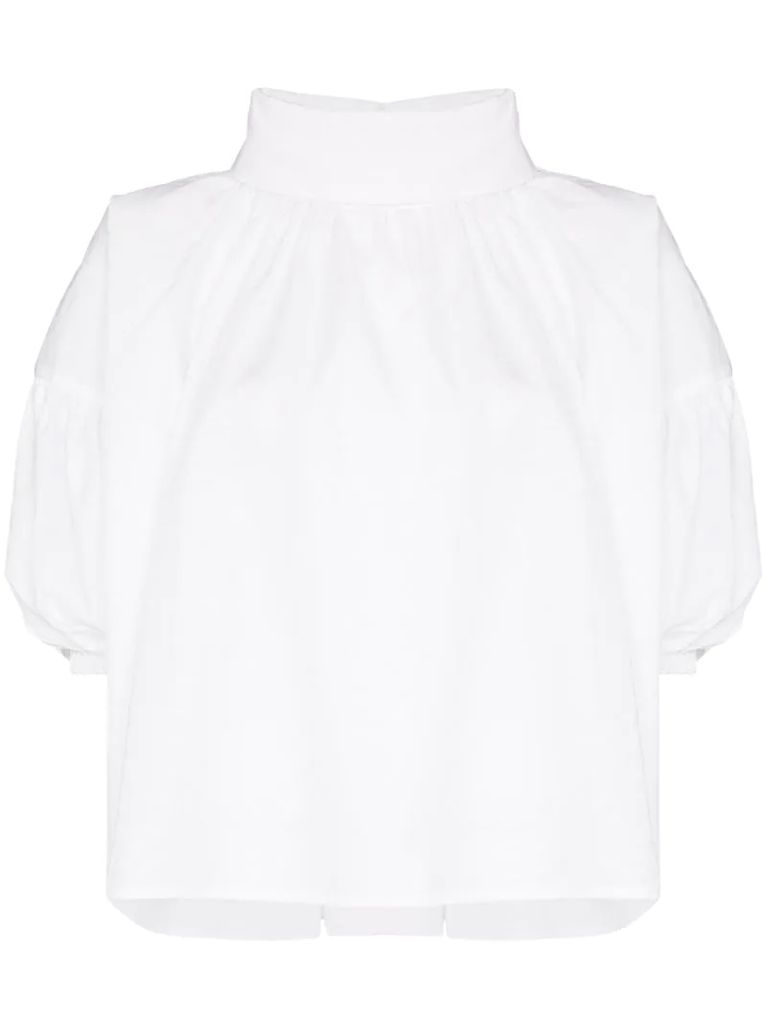 high neck short sleeved blouse