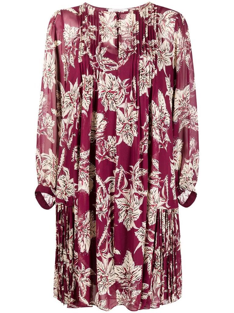pleated floral-print dress