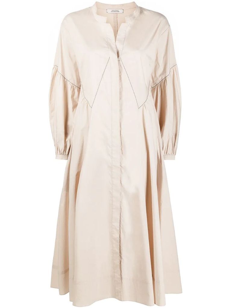 long-sleeved pleated midi dress
