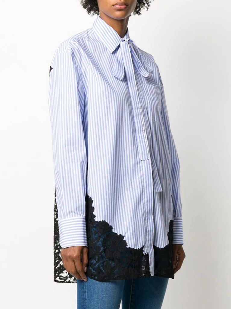 lace-insert pinstripe shirt