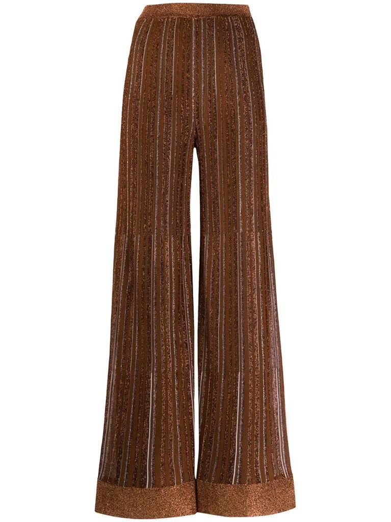 high-waist metallic-thread trousers