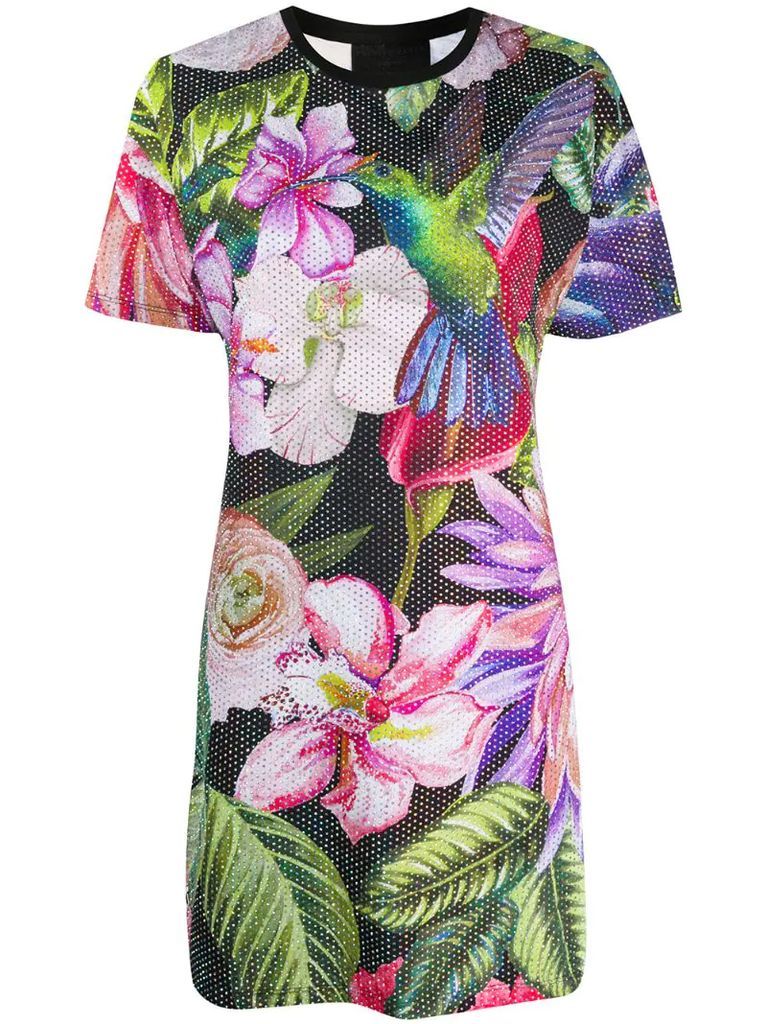 embellished flower print T-shirt dress