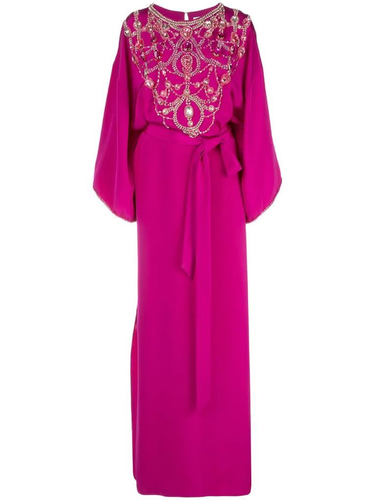 silk embellished bib dress