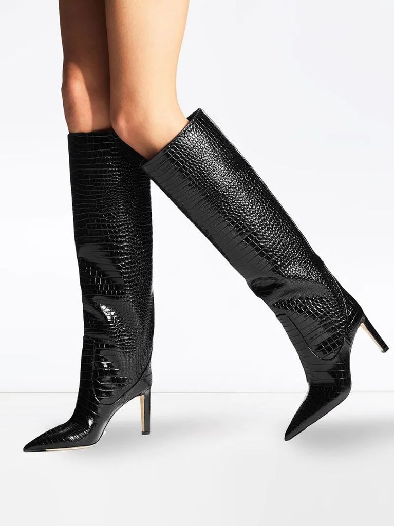 textured pointed-toe boots