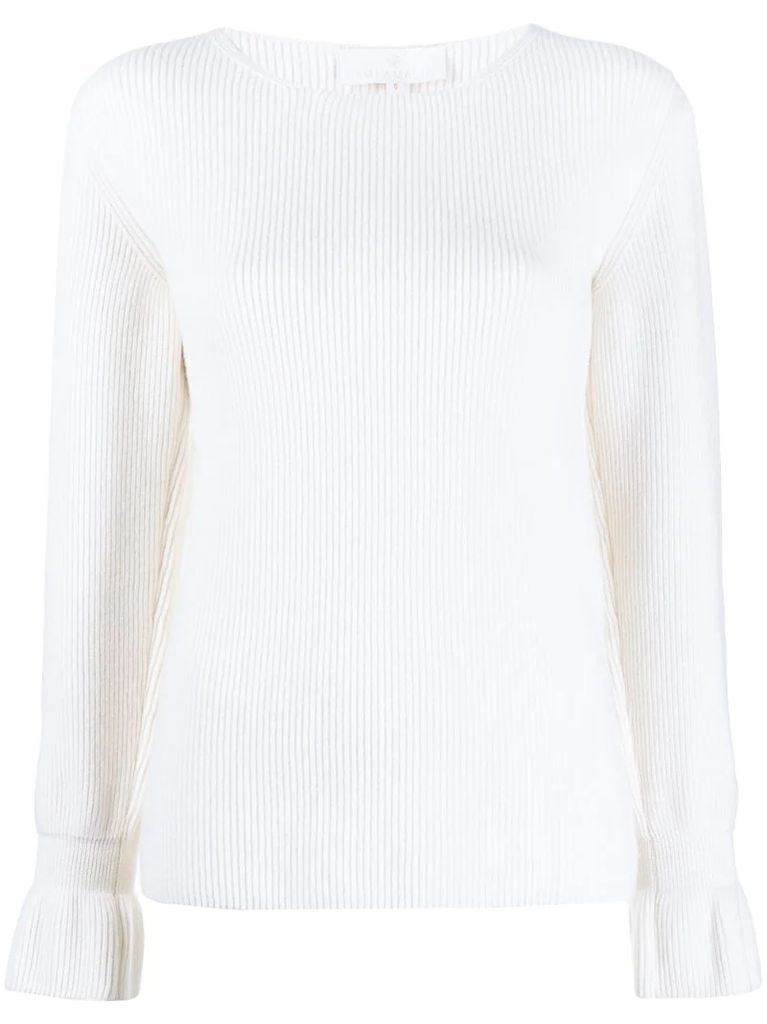 flounce-sleeved motif knitted jumper