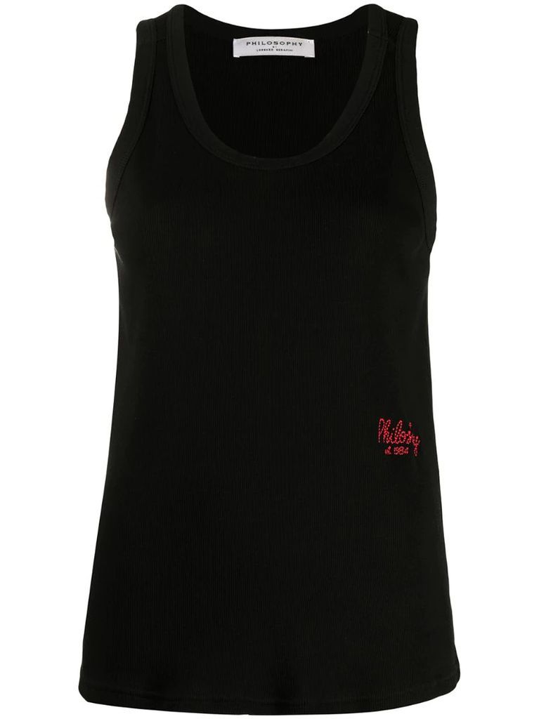 logo-embroidered tank top