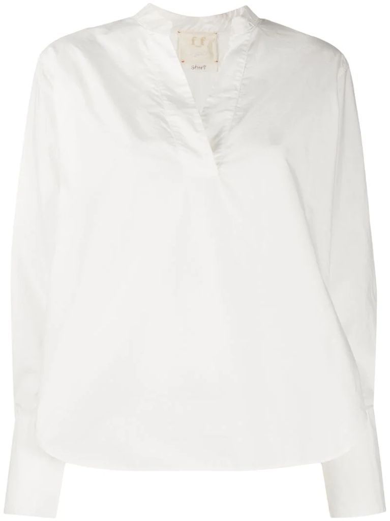 V-neck long-sleeved blouse