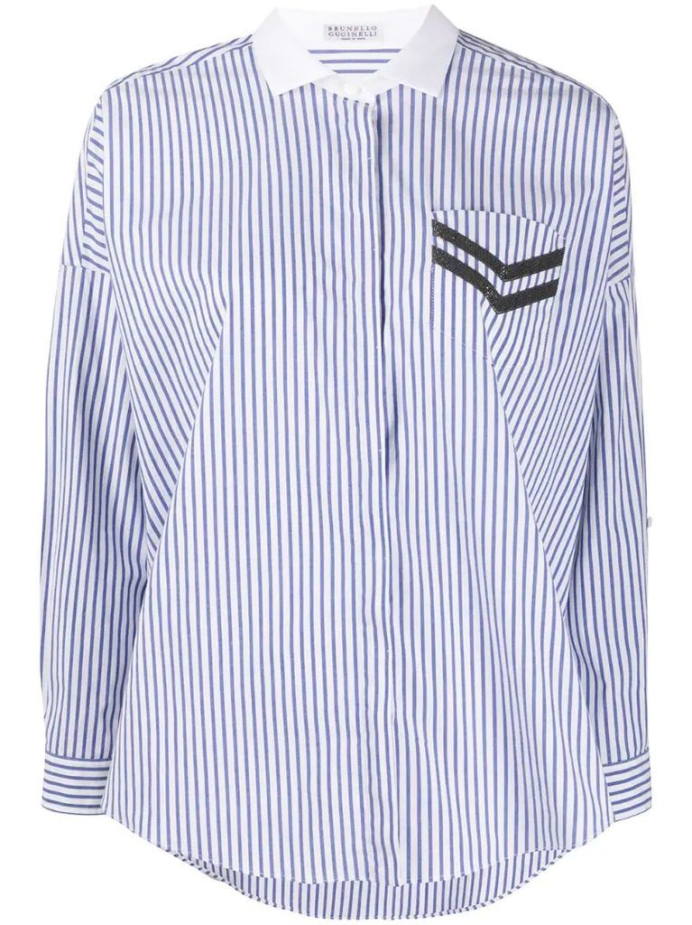 embellished pocket striped shirt
