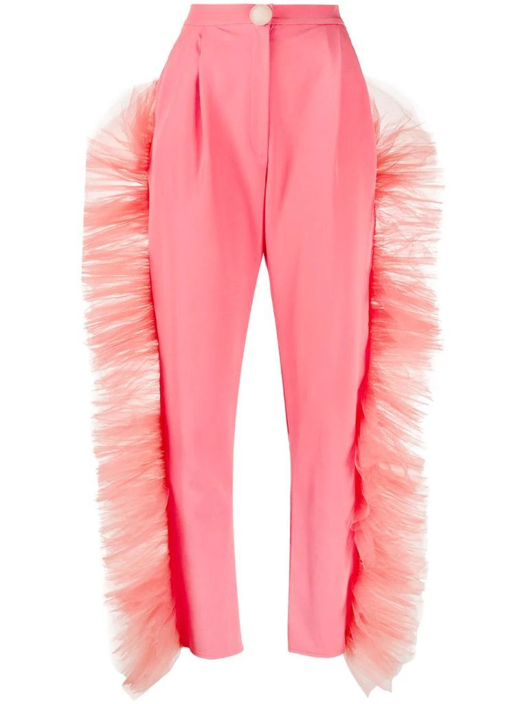 ruffled tulle-trimmed trousers