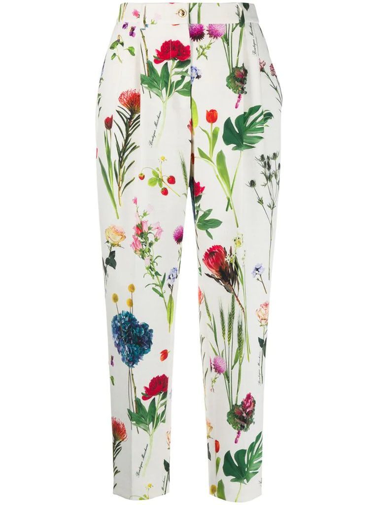 photographic-floral tapered trousers
