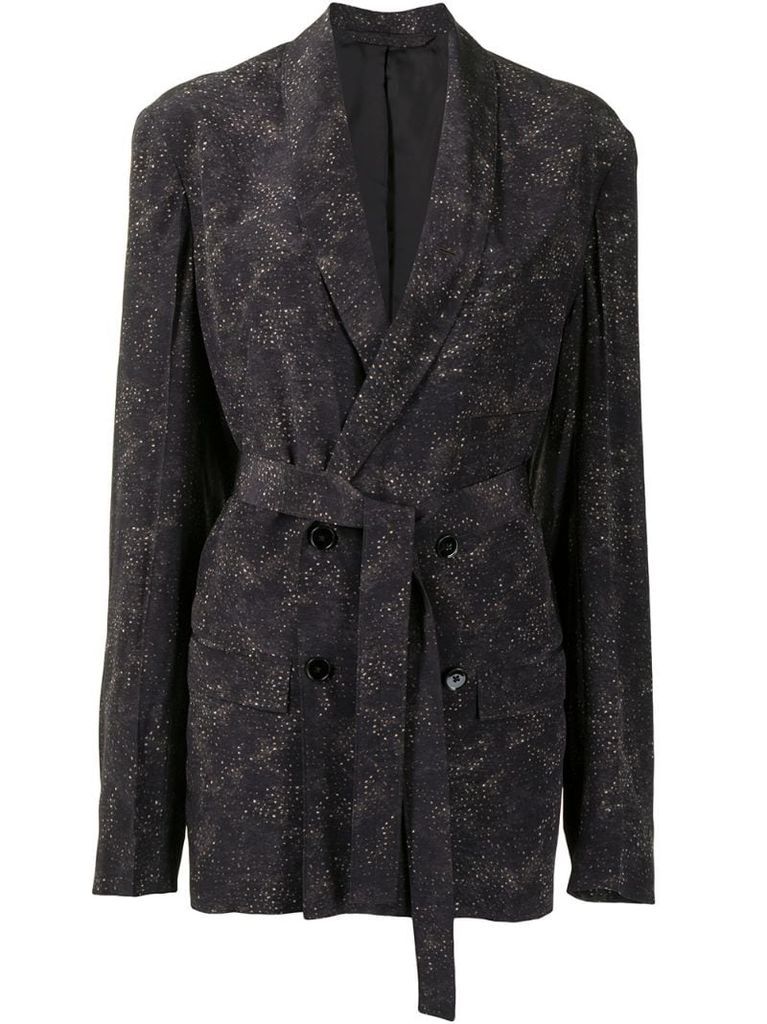 abstract print silk double-breasted jacket