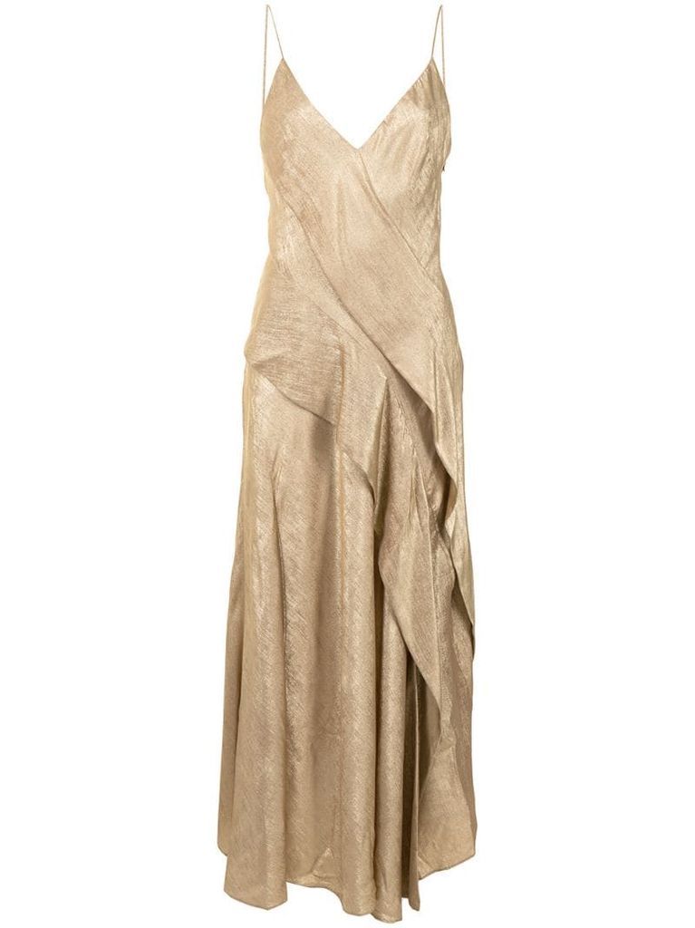 Station lamé bias-cut slip gown