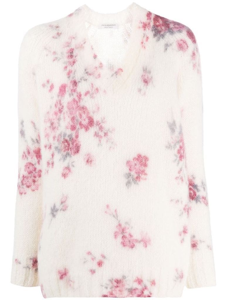 floral print v-neck jumper