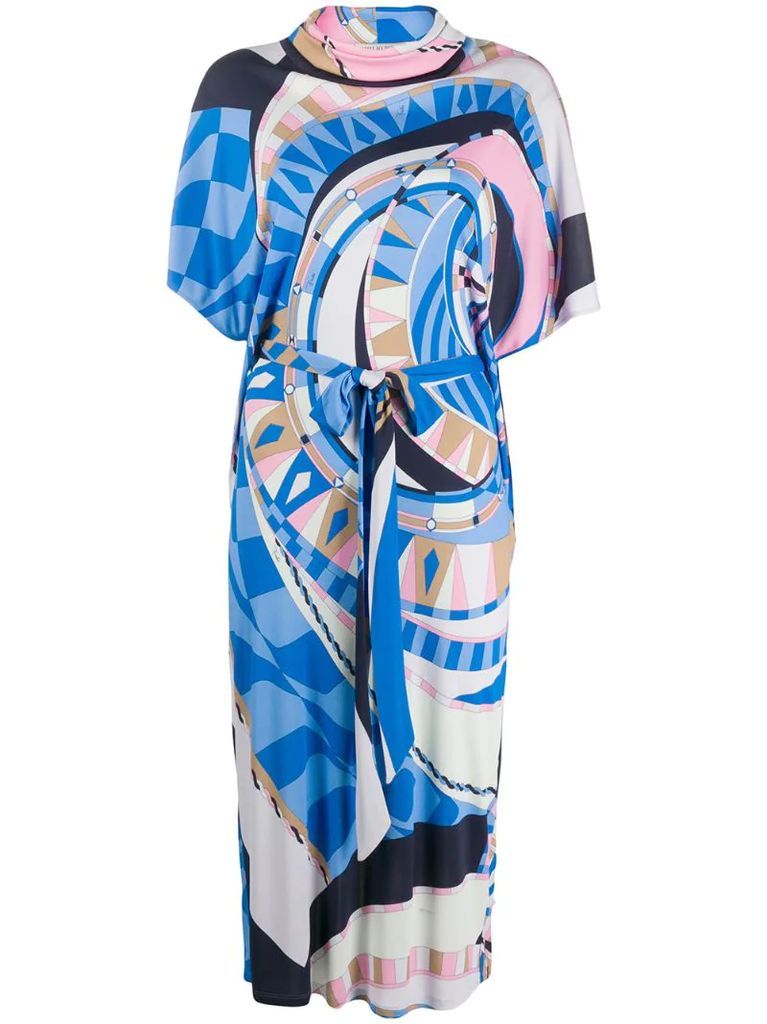cowl-neck abstract-print dress