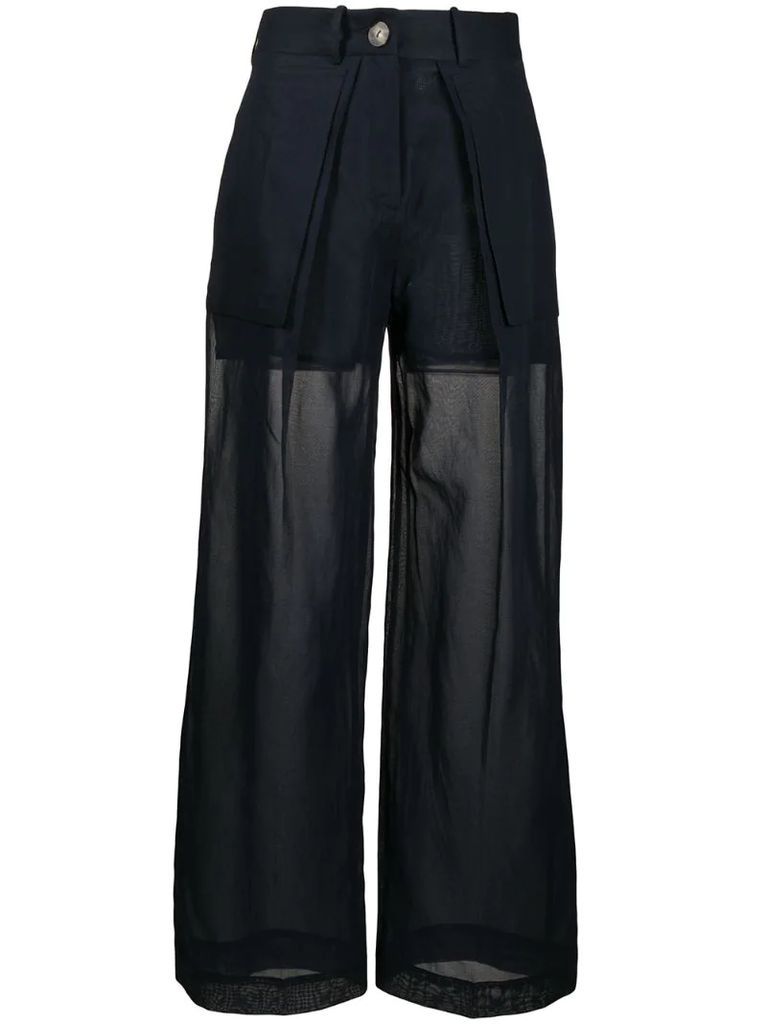 layered wide sheer trousers