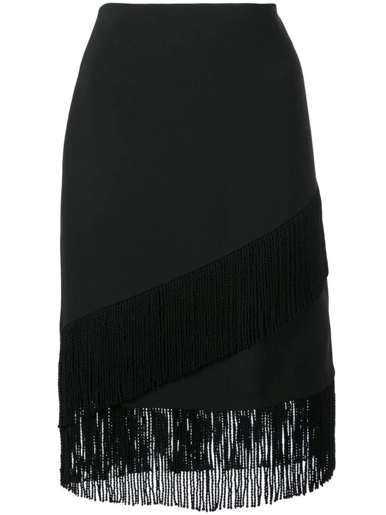 fringed crepe pencil skirt