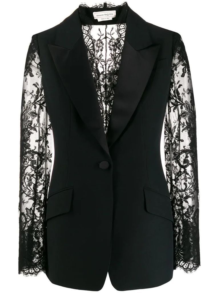 lace panels single-breasted blazer