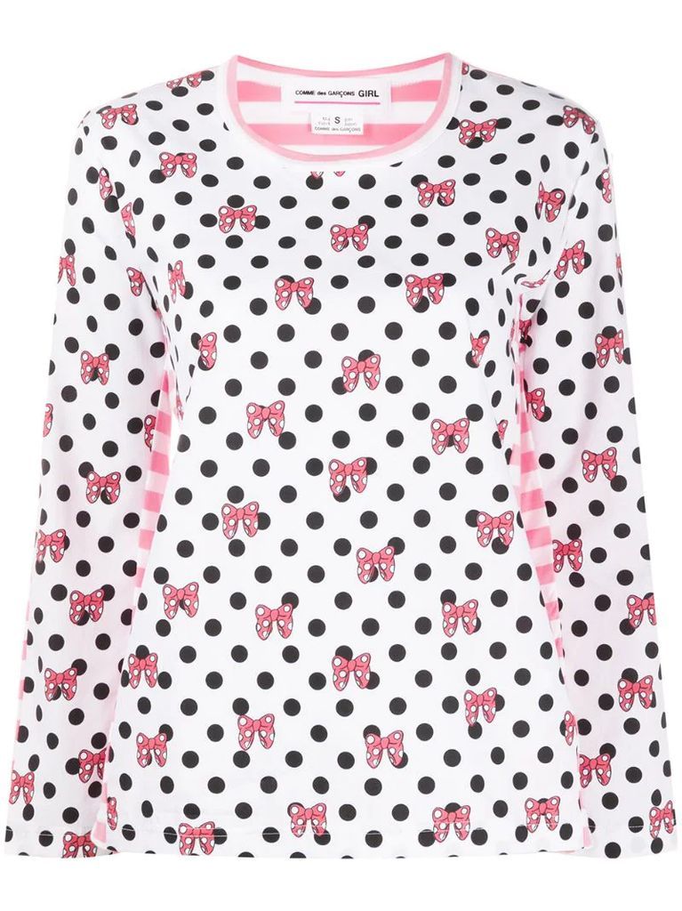 Minnie bow print polka-dot T-shirt