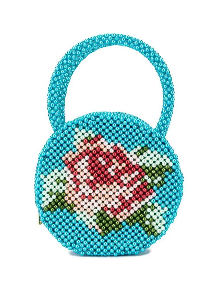 Rose pearl-embellished clutch bag