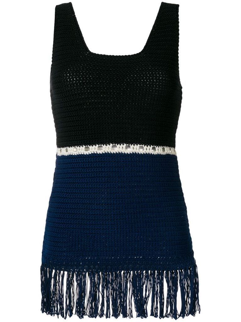 fringed colour block knitted top