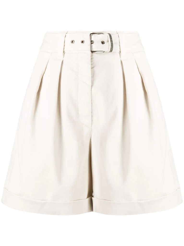 belted pleated shorts