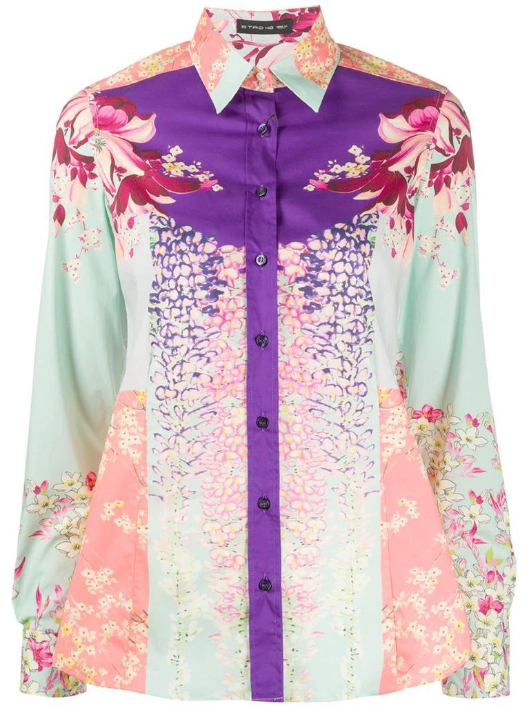floral print colour block shirt