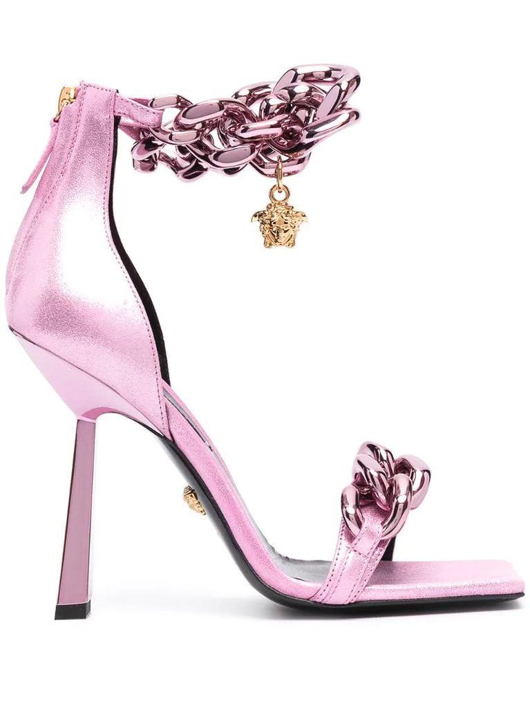 pink chain-link square sandals