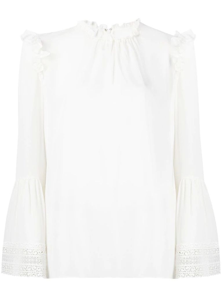 frilled lace-trimmed blouse