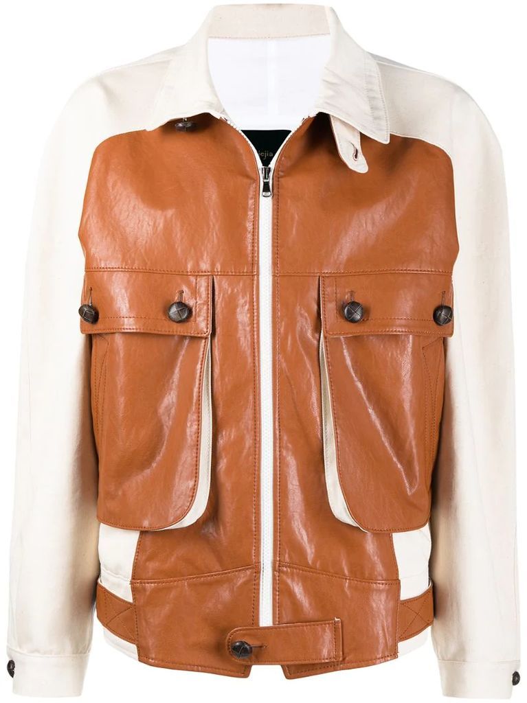 contrast-panel leather jacket
