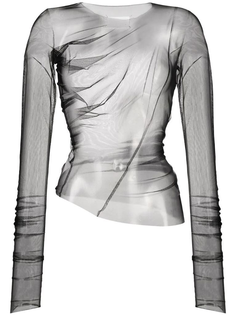 sheer asymmetric long-sleeve top