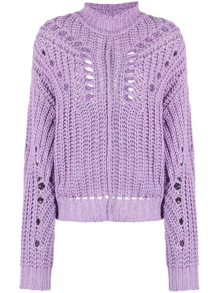 high-neck open-knit jumper