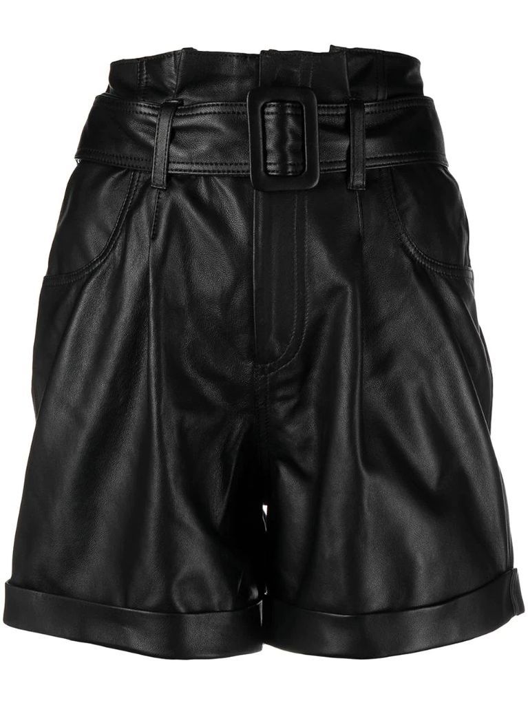 paperbag-waist leather shorts