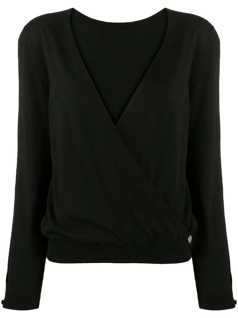 wrap front V-neck jumper