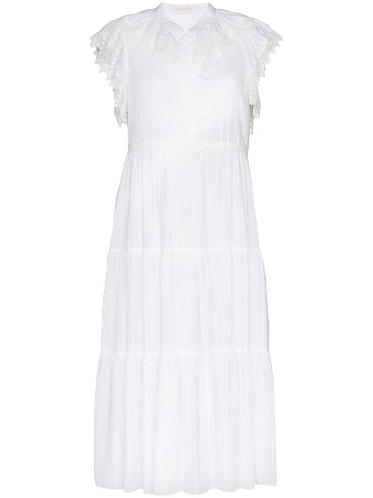 cap-sleeve tiered cotton midi dress