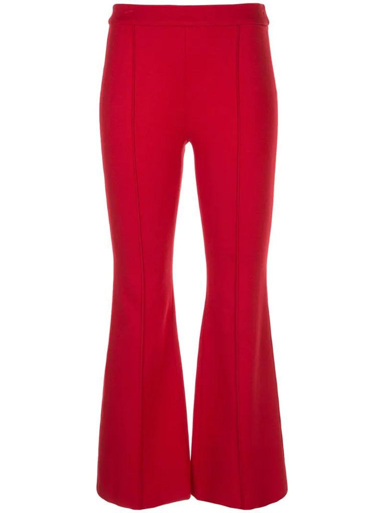 pintuck cropped flared trousers