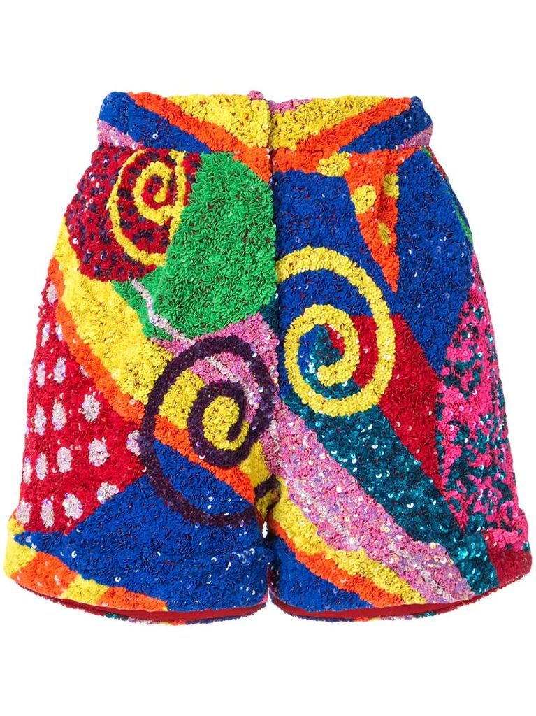 swirl patchwork sequin shorts