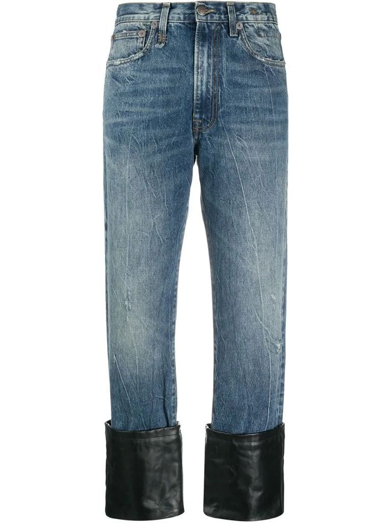 leather cuff wide denim jeans