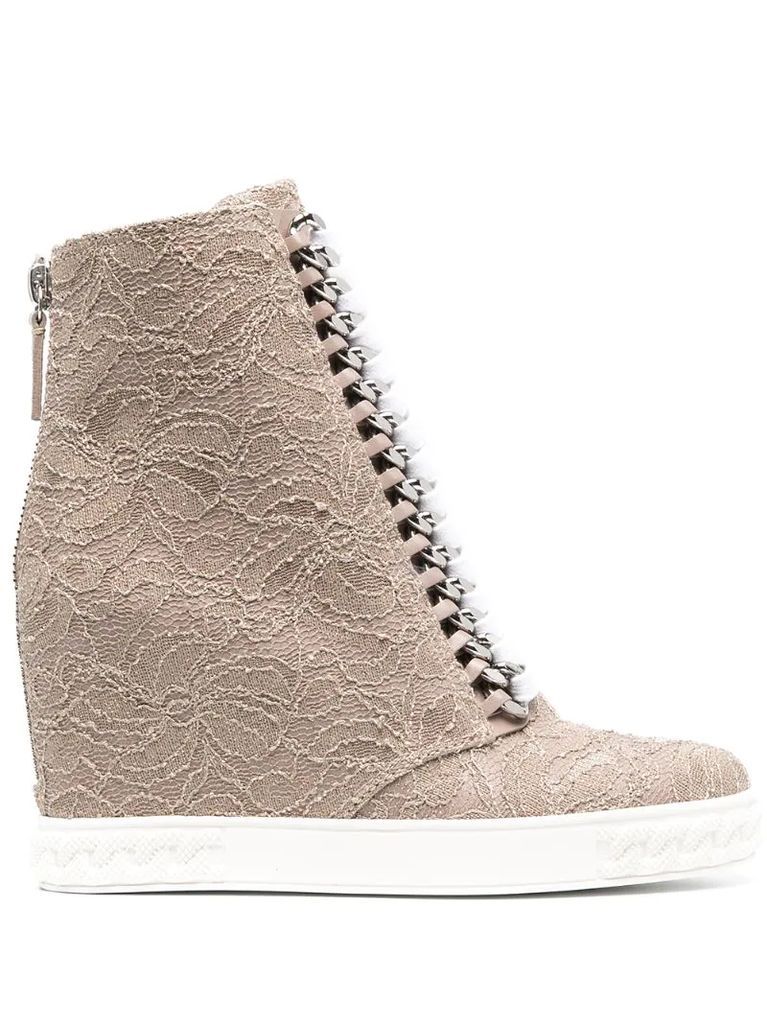 heeled lace-embellished sneakers