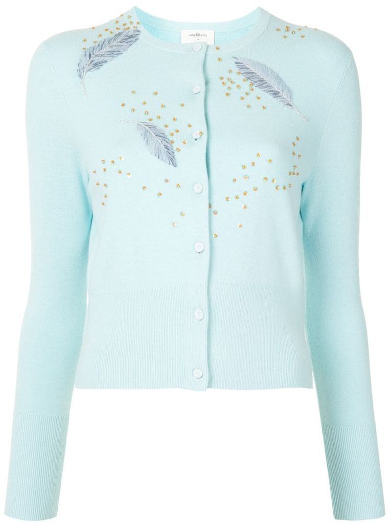 feather embroidered sequin detail cardigan