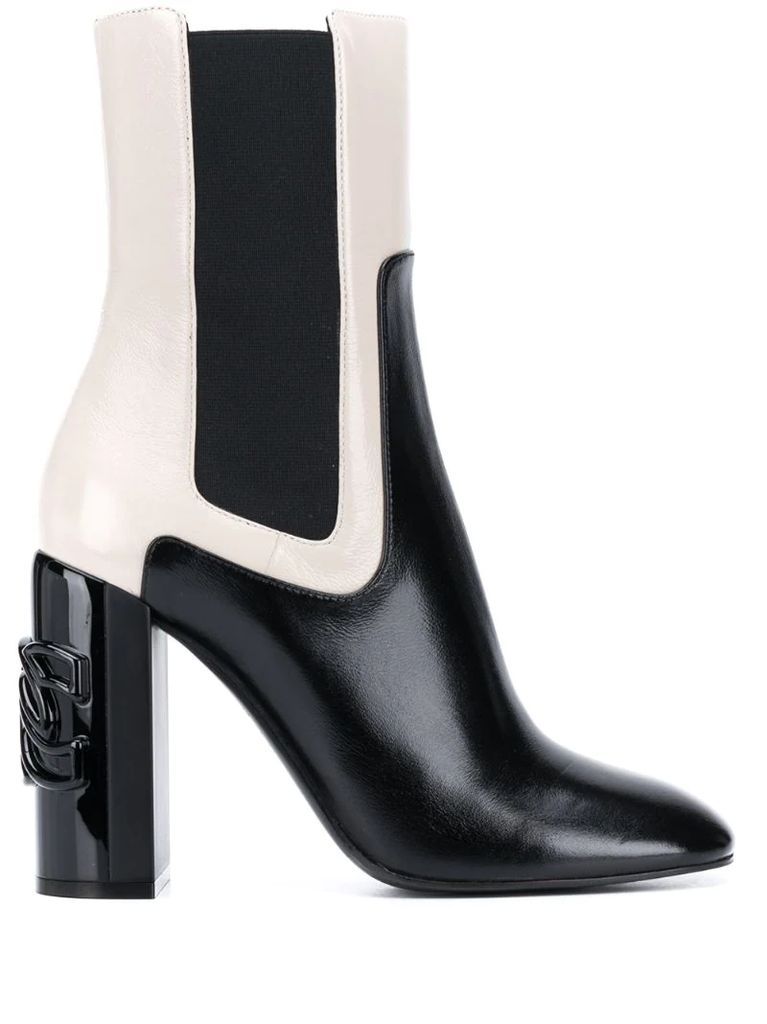 two-tone block heel boots