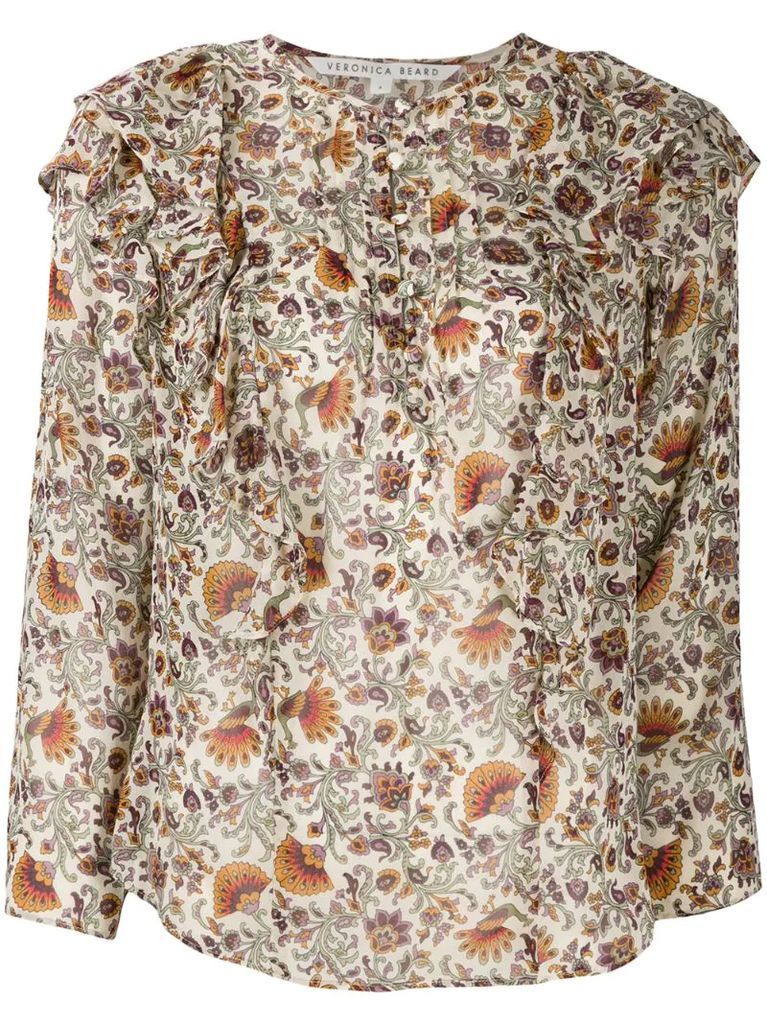 ruffled floral print silk top