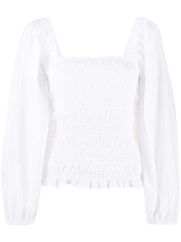 puff-sleeve ruched blouse