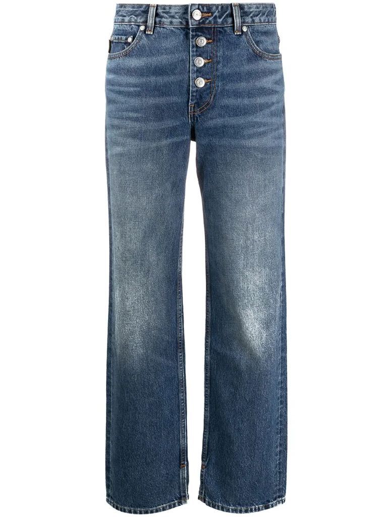 washed denim straight leg jeans