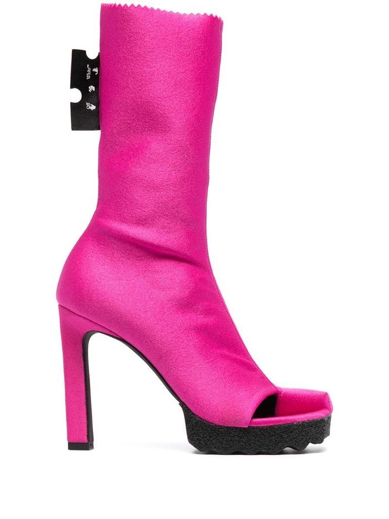 high-heeled mid-calf boots